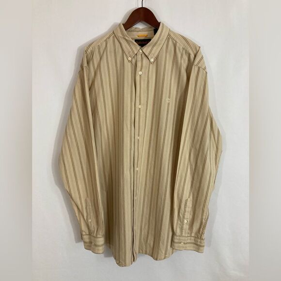 Timberland Shirt Men’s XXL Tan Black Stripe Button Up Long Sleeve Casual Outdoor - Picture 2 of 10